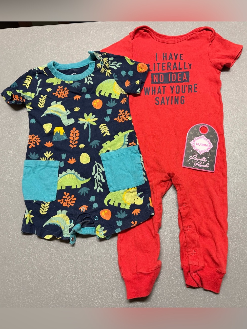 wonder nation Navy Dinosaur Print Romper & Red Graphic Footed One-Piece